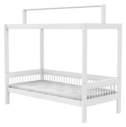 Lifetime Breeze Himmelbett 90x200cm mit Dachkonstruktion für Stoffdach und Rollboden weiß lackiert