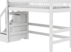 Lifetime Breeze Hochbett 152cm 90x200cm mit Treppe und Rollboden weiß lackiert