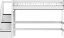 Lifetime Breeze Hochbett 152cm 90x200cm mit Treppe und Rollboden weiß lackiert