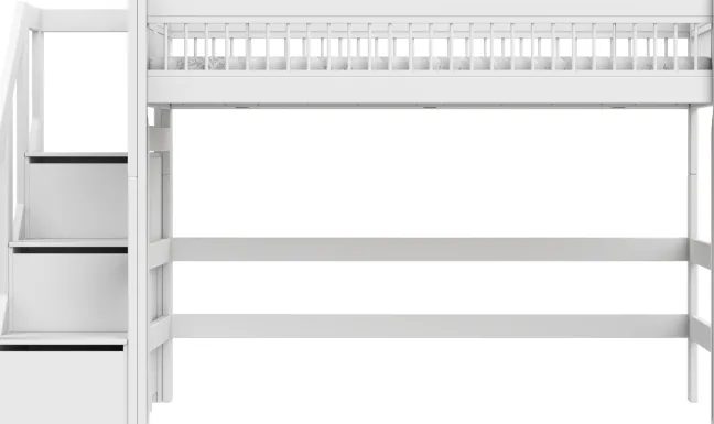 Lifetime Breeze Hochbett 152cm 90x200cm mit Treppe und Rollboden weiß lackiert