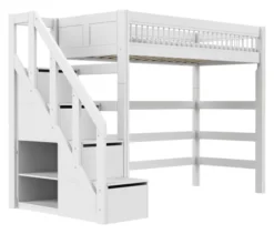 Lifetime Breeze Hochbett 90x200cm mit Treppe und Rollboden weiß lackiert