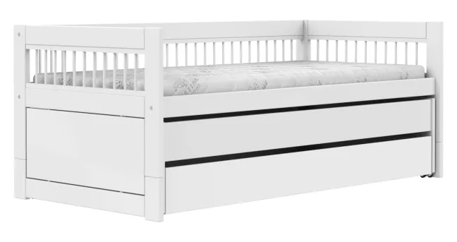 Lifetime Breeze Kojenbett 90x200cm mit Gästebett, Bettkasten und Rollboden weiß lackiert