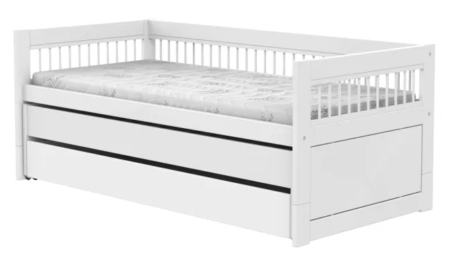 Lifetime Breeze Kojenbett 90x200cm mit Gästebett, Bettkasten und Rollboden weiß lackiert