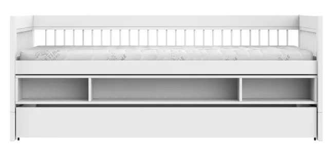 Lifetime Breeze Kojenbett 90x200cm mit Regal, Bettkasten und Rollboden weiß lackiert
