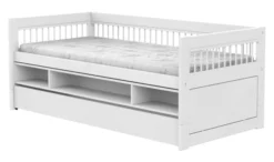 Lifetime Breeze Kojenbett 90x200cm mit Regal, Bettkasten und Rollboden weiß lackiert