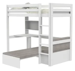 Lifetime Elements Hochbett Study & Relax 90x200cm mit Rollboden weiß