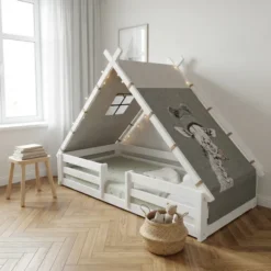 Lifetime Elements Montessori Tipibett Jungle 90x200cm mit Rollboden und Absturzsicherung weiß lackiert