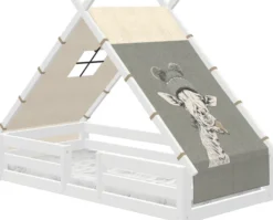 Lifetime Elements Montessori Tipibett Jungle 90x200cm mit Rollboden und Absturzsicherung weiß lackiert