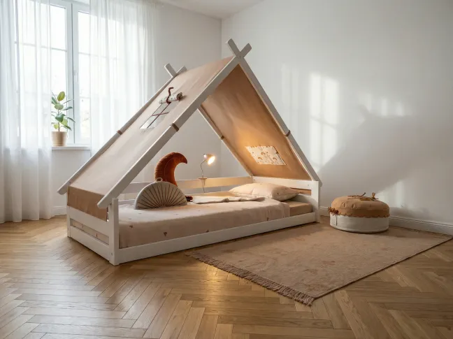 Lifetime Elements Montessori Tipibett Rainbow 90x200cm mit Rollboden weiß lackiert