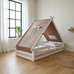 Lifetime Elements Montessori Tipibett Rainbow 90x200cm mit Rollboden und Absturzsicherung weiß lackiert