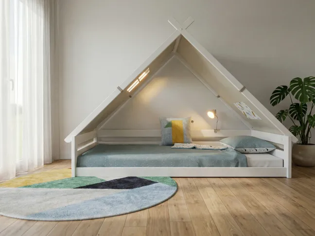 Lifetime Elements Montessori Tipibett Surf 90x200cm mit Rollboden weiß lackiert