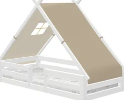 Lifetime Elements Montessori Tipibett Surf 90x200cm mit Rollboden und Absturzsicherung weiß lackiert