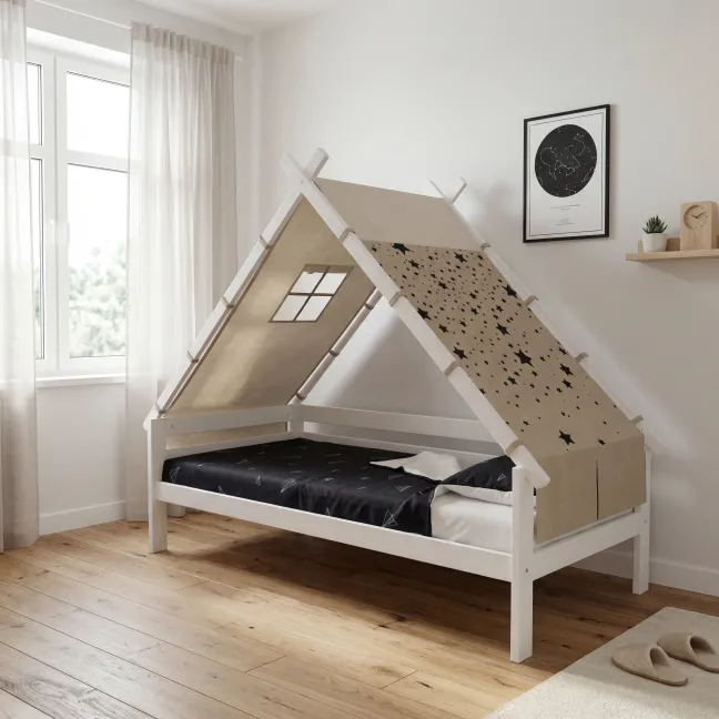 Lifetime Elements Tipibett Over the Moon 90x200cm mit Rollboden weiß lackiert