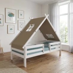 Lifetime Elements Tipibett Surf 90x200cm mit Rollboden und Absturzsicherung weiß lackiert