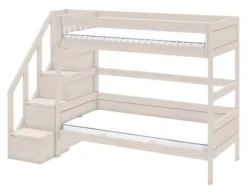 Lifetime Etagenbett 90x200cm mit Treppe und Deluxe Lattenrost Absturzsicherung Streben whitewash