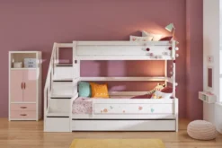 Lifetime Etagenbett 120x200cm mit Treppe und Premium Rollboden whitewash