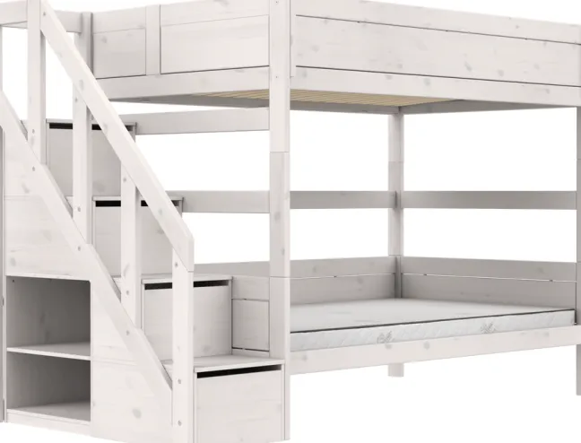 Lifetime Etagenbett 120x200cm mit Treppe und Premium Rollboden whitewash