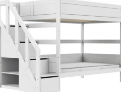 Lifetime Etagenbett 120x200cm mit Treppe und Premium Rollboden weiß lackiert