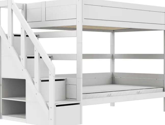 Lifetime Etagenbett 120x200cm mit Treppe und Premium Rollboden weiß lackiert