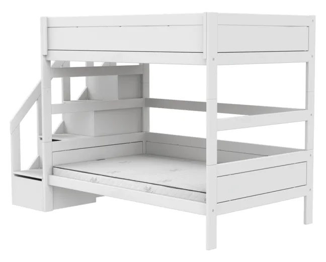 Lifetime Etagenbett 120x200cm mit Treppe und Premium Rollboden weiß lackiert