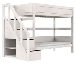 Lifetime Etagenbett 90x200cm mit Treppe und Rollboden whitewash