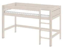 Lifetime halbhohes Bett 90x200cm mit Deluxe Lattenrost Absturzsicherung Streben whitewash