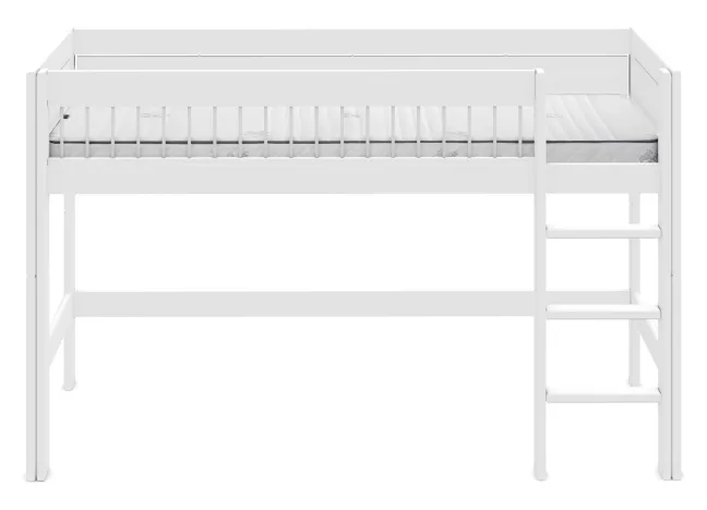 Lifetime halbhohes Bett 90x200cm mit Deluxe Lattenrost Absturzsicherung Streben weiß lackiert