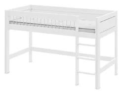 Lifetime halbhohes Bett 90x200cm mit Deluxe Lattenrost Absturzsicherung Streben weiß lackiert