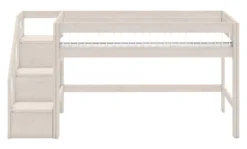 Lifetime halbhohes Bett 90x200cm mit Treppe und Deluxe Lattenrost Absturzsicherung Streben whitewash
