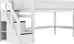 Lifetime halbhohes Bett 90x200cm mit Treppe und Rollboden weiß lackiert