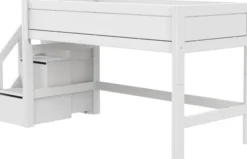 Lifetime halbhohes Bett 90x200cm mit Treppe und Rollboden weiß lackiert