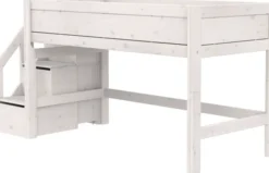 Lifetime halbhohes Bett 90x200cm mit Treppe und Rollboden whitewash