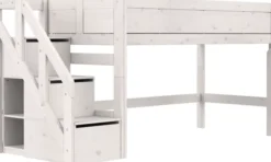Lifetime halbhohes Bett 90x200cm mit Treppe und Rollboden whitewash