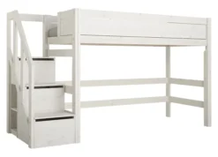 Lifetime Hangout Hochbett 152cm 90x200cm mit Rollboden und Treppe whitewash