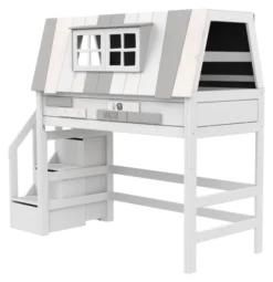 Lifetime Hangout Hochbett 152cm 90x200cm mit Rollboden und Treppe weiß lackiert