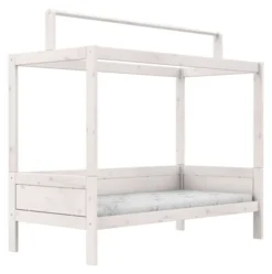 Lifetime Himmelbett 90x200cm mit Dachkonstruktion für Stoffdach mit Rollboden whitewash