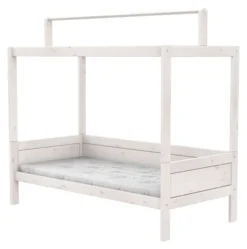 Lifetime Himmelbett 90x200cm mit Dachkonstruktion für Stoffdach mit Rollboden whitewash