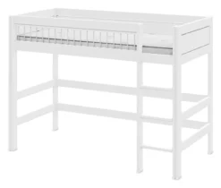 Lifetime Hochbett 152cm 90x200cm mit Deluxe Lattenrost Absturzsicherung Streben weiß lackiert