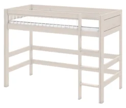 Lifetime Hochbett 152cm 90x200cm mit Deluxe Lattenrost Absturzsicherung Streben whitewash