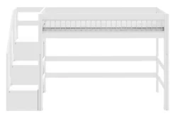 Lifetime Hochbett 152cm 90x200cm mit Treppe und Deluxe Lattenrost Absturzsicherung Streben weiß lackiert