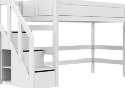 Lifetime Hochbett 152cm 90x200cm mit Treppe und Rollboden weiß lackiert