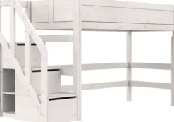 Lifetime Hochbett 152cm 90x200cm mit Treppe und Rollboden whitewash