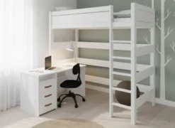 Lifetime Hochbett 90x200cm Höhe: 195cm mit Rollboden weiß lackiert