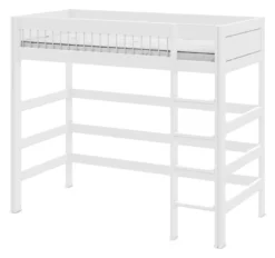 Lifetime Hochbett 90x200cm mit Deluxe Lattenrost Absturzsicherung Streben weiß lackiert