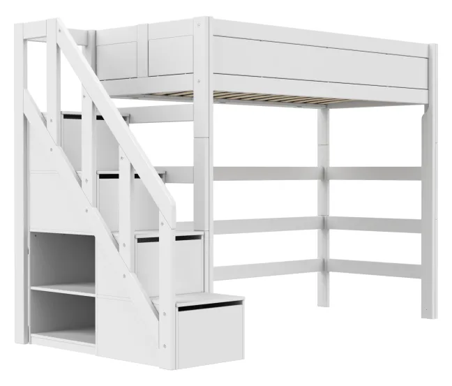 Lifetime Hochbett 90x200cm mit Treppe und Rollboden weiß lackiert
