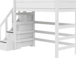 Lifetime Hochbett 90x200cm mit Treppe und Rollboden weiß lackiert