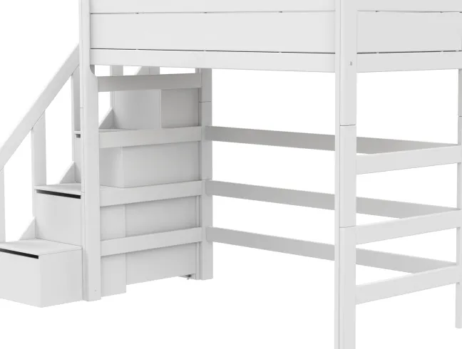 Lifetime Hochbett 90x200cm mit Treppe und Rollboden weiß lackiert