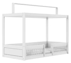 Lifetime Montessori Bett 90x200cm mit Dachaufsatz und Absturzsicherung weiß lackiert
