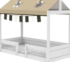 Lifetime Montessori Bett 90x200cm mit Dachaufsatz und Absturzsicherung weiß lackiert inkl. Himmel Panda Paradise
