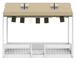 Lifetime Montessori Bett 90x200cm mit Dachaufsatz und Absturzsicherung weiß lackiert inkl. Himmel Panda Paradise